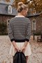 Beige Polo Collar Cuffed Sleeves Striped Half Placket Buttoned Hem Lycra Knitted Sweater 62 60 - 8