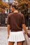Brown V-Neck Short Sleeve Front Ornamental Buttoned Non-Stitched Casual Knitwear Sweater 58 60 - 7