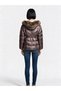Women's Hooded Belted Zippered Puffer Coat with Faux Fur Detail - 2