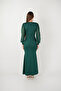 Crepe Fabric Double Breasted Collar Fish Tail Dress - Emerald Green - 4