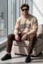 Men's Reverse Stitch Detailed Crew Neck Baggy Tracksuit Top and Bottom Set - 3