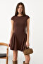 Elqui women's short sleeve flared mini brown dress - 2