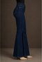 Women's Spanish Flare Jeans Dark Blue Flare Lycra Jeans High Waist Denim Pants - 2