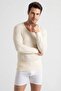 Pack of 5 Cream Color Cotton 1. Quality Interlock Fabric Men's Long Sleeve Undershirt + Custom Made Sleep Band as a Gift - 5