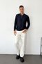 Men's Polo Collar Half Zipper Striped Knitwear Sweater Navy Blue - 27008 - 3