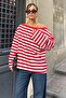 Women's Red Striped Off-Shoulder Oversize Blouse