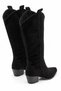 Django Women's Black Suede Embroidered Pointed Toe Thick Heeled Below the Knee Western Cowboy Boots 5.5 cm Heel - 4
