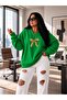 3 Yarn Combed Cotton V-Neck Ribbon Printed Sweatshirt Pyq1