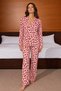 Women's Shirt Collar Cotton Red Pajama Set - 2