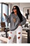 3 Yarn Combed Cotton V-Neck Leopard Print Sweatshirt Pyq3