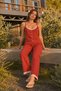 Women's Thin Strap Lace Detailed Red Pajama Set - 6