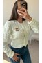 Cute Teddy Bear Embroidered Hair Braid Crop Cardigan - Ecru - 3