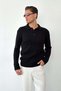 Men's Polo Collar Buttoned Hair Knit Pattern Knitwear Sweater Black - 26501