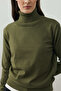 Soft Textured High-Necked Knitwear Khaki