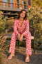 Women's Shirt Collar Patterned Comfortable Red Pajama Set - 6