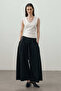 Wide Pleated Trouser Skirt Black - 4