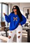 3 Yarn Combed Cotton V-Neck Ribbon Printed Sweatshirt Pyq1