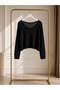 Rice Knit Pattern Boat Neck Knitwear Sweater - Black - 3