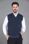 Blue Men's Dad and Middle-Aged Men's Knitted Patterned Acrylic Thick Textured V-Neck Knitwear Sweater