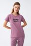 Women's Purple Star Pattern Combed Cotton Short Sleeve Pajama Set - 3