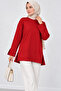 Women's Red Slit Modal Fabric Crew Neck Oversize Hijab Tunic Sweatshirt - 6