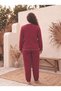 Women's Plus Size Collar Bow Detailed Long Sleeve Viscose Fabric Mother Burgundy Pajama Set - 2