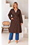 Women's Plus Size Double Breasted Collar Bondit Fabric Belt Detailed Lined Oversize Trench Coat Jacket 29011 - 3