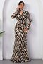 V-Neck Long Sleeve Zebra Pattern Satin Dress K-262715 - 6