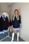 Women's Shirt Collar Dress with Striped Sleeves and Hemline Shirt Detail - 4