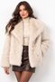 Cream Wide Collar Button Detailed Faux Fur Jacket - 3