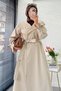 Premium Snap Detailed Stand Collar Belted Trench Coat - Stone - 7