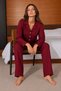 Women's Patterned Buttoned Shirt Collar Red Pajama Set - 4