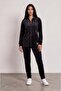 Hooded Soft Garnished Tracksuit Set - Black