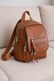Women's 3-Compartment Tan Soft Leather Covered Backpack with Tassel and Column Strap, Leather Detail - 2