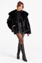 Black Wide Collar Faux Fur Jacket with Button Detail