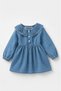 Girls' Baby Collar Denim Dress with Bow Detail - 3