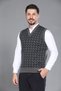 Gray Men's Dad and Middle-Aged Patterned Acrylic Thick Textured V-Neck Knitwear Sweater - 3