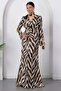 V-Neck Long Sleeve Zebra Pattern Satin Dress K-262715 - 4