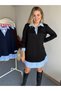 Women's Shirt Collar Dress with Striped Sleeves and Hemline Shirt Detail