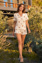 Women's Patterned Ruffle Shorts Comfortable White Pajama Set - 2