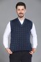 Blue Men's Dad and Middle-Aged Patterned Acrylic Thick Textured V-Neck Knitwear Sweater - 5