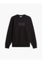 Men's Regular Fit Organic Cotton Logo Printed Crew Neck Long Sleeve Black Sweatshirt - 5