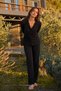 Women's Polka Dot Buttoned Home Style Black Pajama Set - 3