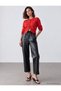 Faux Leather Trousers with Elastic Waist - 2