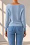 Women's Boat Neck Hair Knit Patterned Button Detailed Baby Blue Knitwear Sweater - 4