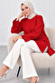 Women's Red Slit Modal Fabric Crew Neck Oversize Hijab Tunic Sweatshirt - 2