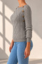 Women's Boat Neck Hair Braid Patterned Button Detailed Gray Knitwear Sweater - 3