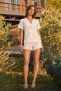 Women's Patterned Ruffled Shorts Comfortable Ecru Pajama Set - 3