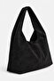 Black Suede Women's Shopper Shoulder Bag – Soft Form Vintage Model - 6
