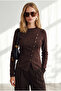 Women's Brown Asymmetrical Button Pleated Detailed Knitwear Sweater Kzk-19001174